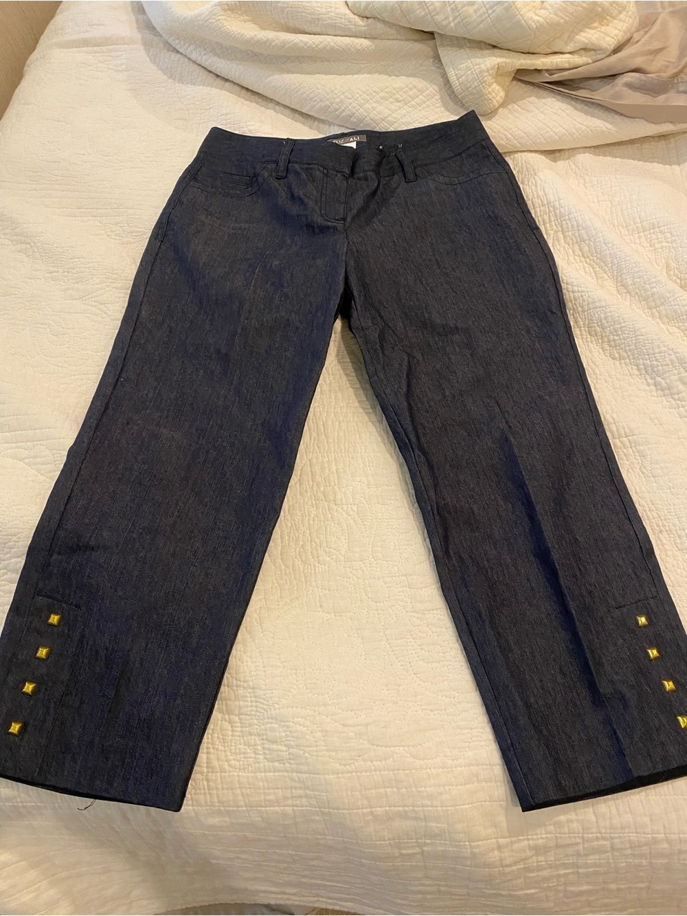 Roz & Ali Dark Blue Cropped Jeans with Gold Stud Accents